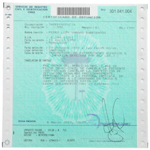certificado de defunción de Pedro Vargas